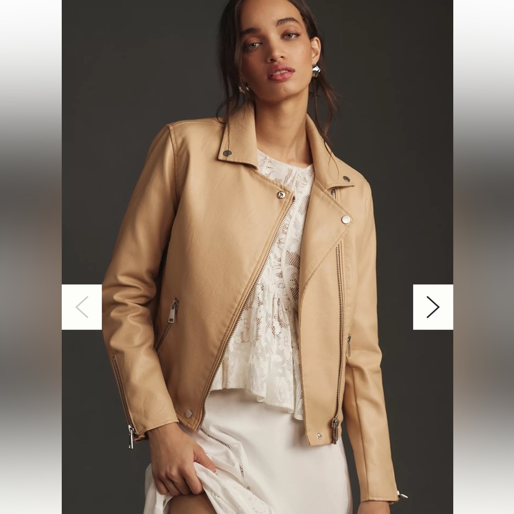NWT Anthropologie Tan The Saige Faux-Leather Moto Jacket Size Medium